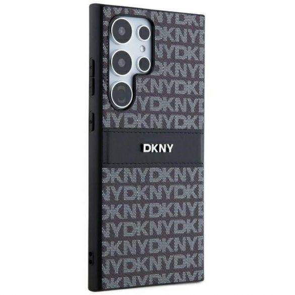 DKNY DKHCS24LPRTHSLK S24 Ultra S928 carcasă rigidă/neagră din piele cu dungi mono și logo metalic