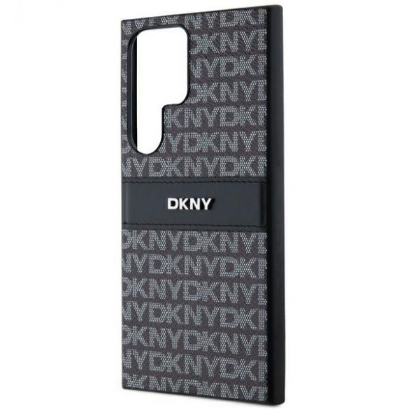 DKNY DKHCS24LPRTHSLK S24 Ultra S928 carcasă rigidă/neagră din piele cu dungi mono și logo metalic