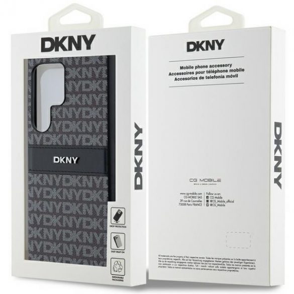 DKNY DKHCS24LPRTHSLK S24 Ultra S928 carcasă rigidă/neagră din piele cu dungi mono și logo metalic