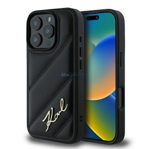 Karl Lagerfeld KLHCP16XPQDSMGK Carcasă rigidă matlasată Signature pentru iPhone 16 Pro Max - Negru