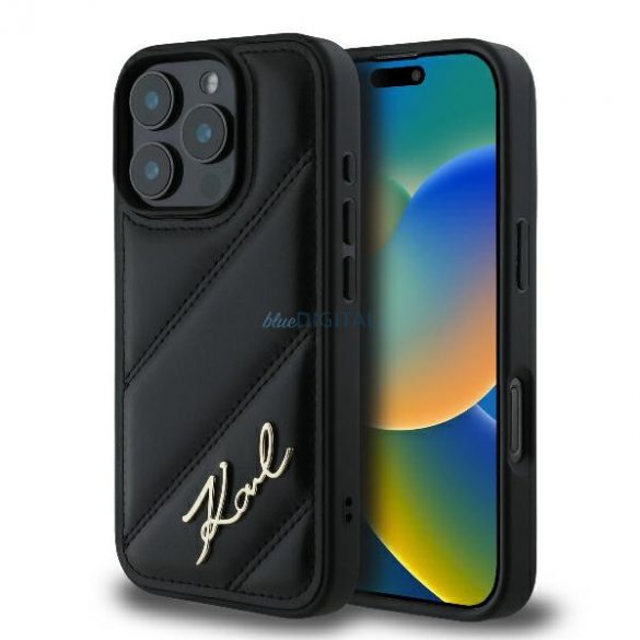 Karl Lagerfeld KLHCP16XPQDSMGK Carcasă rigidă matlasată Signature pentru iPhone 16 Pro Max - Negru