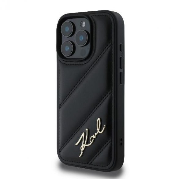 Karl Lagerfeld KLHCP16XPQDSMGK Carcasă rigidă matlasată Signature pentru iPhone 16 Pro Max - Negru