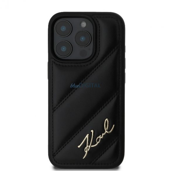 Karl Lagerfeld KLHCP16XPQDSMGK Carcasă rigidă matlasată Signature pentru iPhone 16 Pro Max - Negru