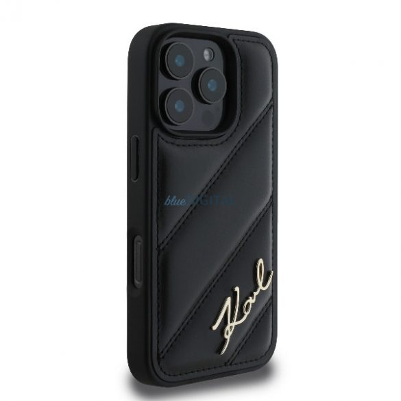 Karl Lagerfeld KLHCP16XPQDSMGK Carcasă rigidă matlasată Signature pentru iPhone 16 Pro Max - Negru