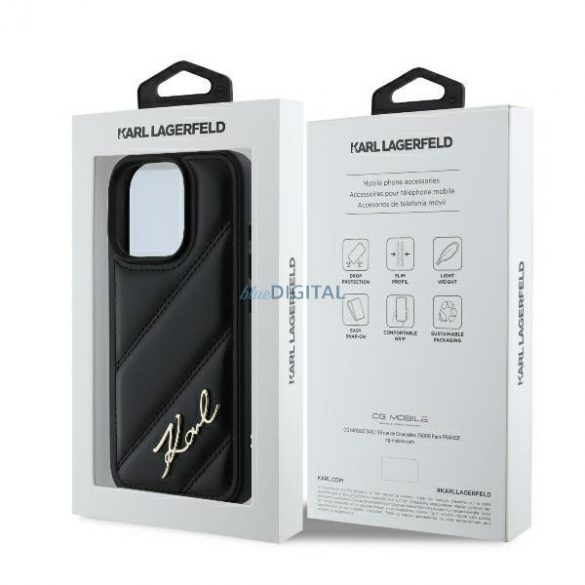 Karl Lagerfeld KLHCP16XPQDSMGK Carcasă rigidă matlasată Signature pentru iPhone 16 Pro Max - Negru