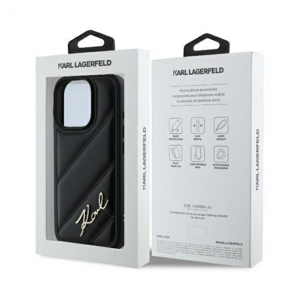 Karl Lagerfeld KLHCP16XPQDSMGK Carcasă rigidă matlasată Signature pentru iPhone 16 Pro Max - Negru