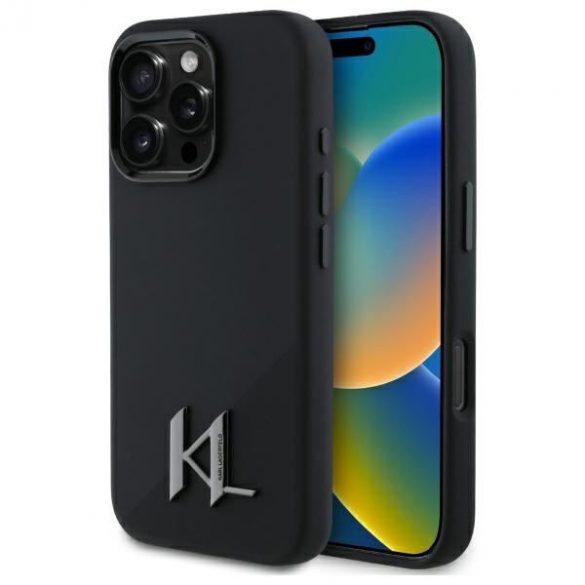 Karl Lagerfeld KLHMP16LSCMKMPCK Silicon Shadow Metal Initial MagSafe hard case pentru iPhone 16 Pro - negru