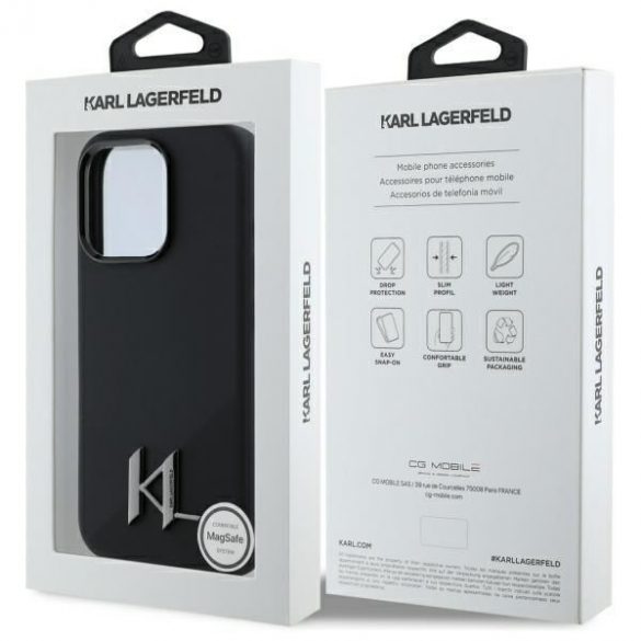 Karl Lagerfeld KLHMP16LSCMKMPCK Silicon Shadow Metal Initial MagSafe hard case pentru iPhone 16 Pro - negru