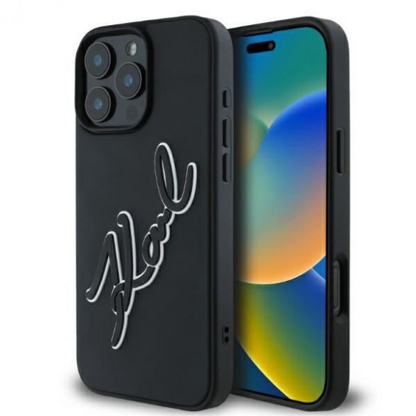 Karl Lagerfeld KLHCP16X3DRKSDLK 3D Rubber Bicolor Signature Hard Case pentru iPhone 16 Pro Max - Negru