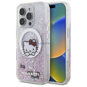 Hello Kitty HKHMP16LLSWKH Liquid Glitter Sweet Kitty Bows Carcasă tare compatibilă MagSafe pentru iPhone 16 Pro - alb