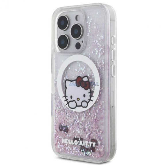 Hello Kitty HKHMP16LLSWKH Liquid Glitter Sweet Kitty Bows Carcasă tare compatibilă MagSafe pentru iPhone 16 Pro - alb