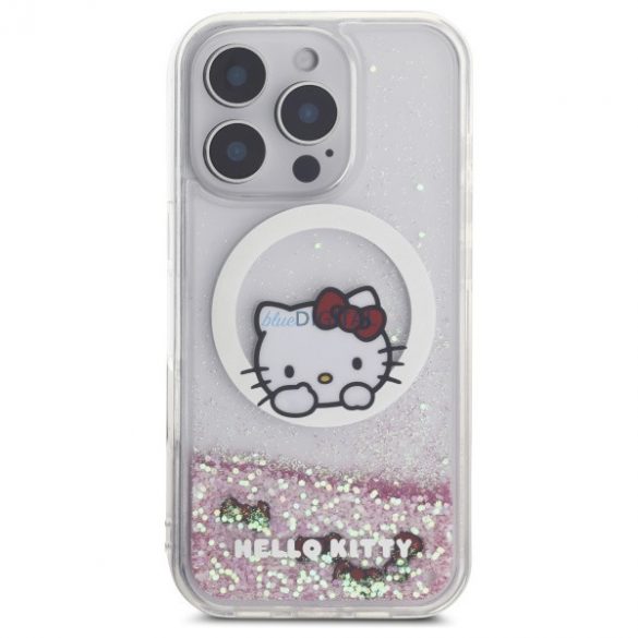 Hello Kitty HKHMP16LLSWKH Liquid Glitter Sweet Kitty Bows Carcasă tare compatibilă MagSafe pentru iPhone 16 Pro - alb