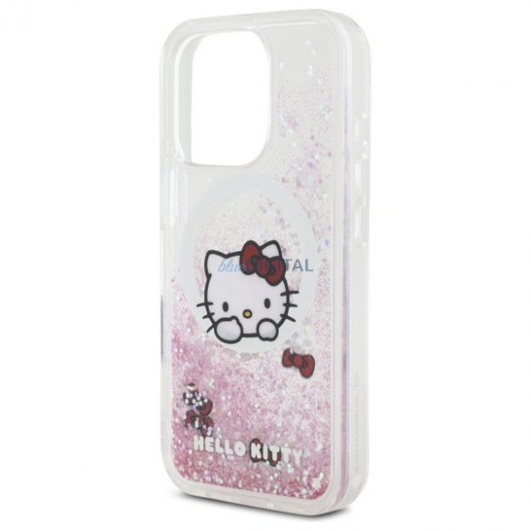 Hello Kitty HKHMP16LLSWKH Liquid Glitter Sweet Kitty Bows Carcasă tare compatibilă MagSafe pentru iPhone 16 Pro - alb