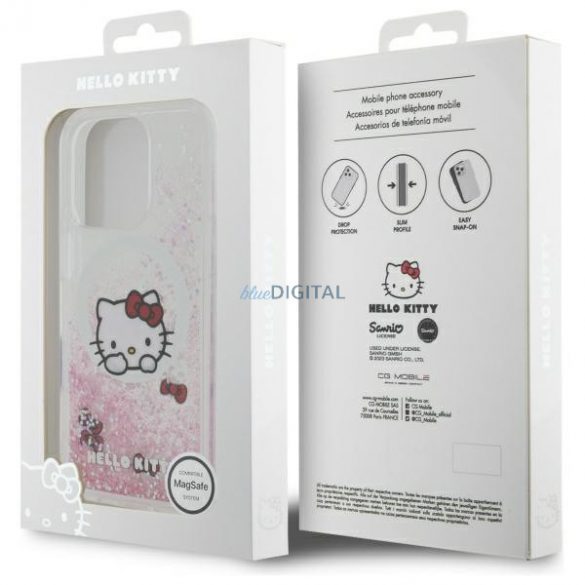 Hello Kitty HKHMP16LLSWKH Liquid Glitter Sweet Kitty Bows Carcasă tare compatibilă MagSafe pentru iPhone 16 Pro - alb