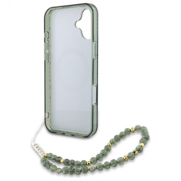 Guess GUHMP16MHCPCPOFPA IML Flowers Allover Electro With Pearl Strap Carcase tari MagSafe pentru iPhone 16 Plus - verde