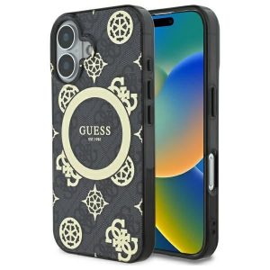 Guess GUHMP16SH4PYEEK IML Peony On 4G Background Carcasă tare MagSafe pentru iPhone 16 - negru