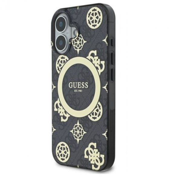 Guess GUHMP16SH4PYEEK IML Peony On 4G Background Carcasă tare MagSafe pentru iPhone 16 - negru