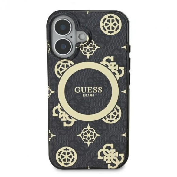 Guess GUHMP16SH4PYEEK IML Peony On 4G Background Carcasă tare MagSafe pentru iPhone 16 - negru