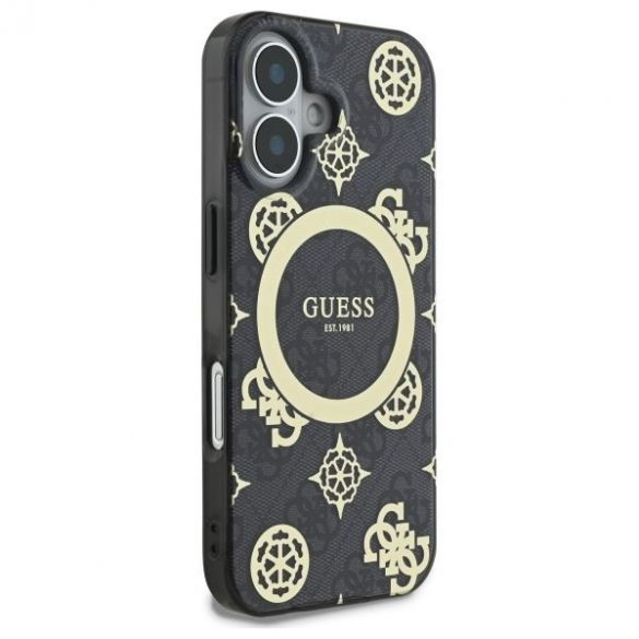 Guess GUHMP16SH4PYEEK IML Peony On 4G Background Carcasă tare MagSafe pentru iPhone 16 - negru