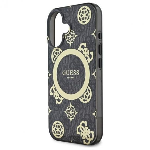 Guess GUHMP16SH4PYEEK IML Peony On 4G Background Carcasă tare MagSafe pentru iPhone 16 - negru