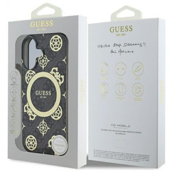 Guess GUHMP16SH4PYEEK IML Peony On 4G Background Carcasă tare MagSafe pentru iPhone 16 - negru