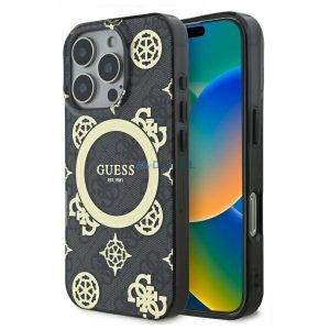 Guess GUHMP16XH4PYEEK IML Peony On 4G Background Carcasă tare compatibilă MagSafe pentru iPhone 16 Pro Max - negru