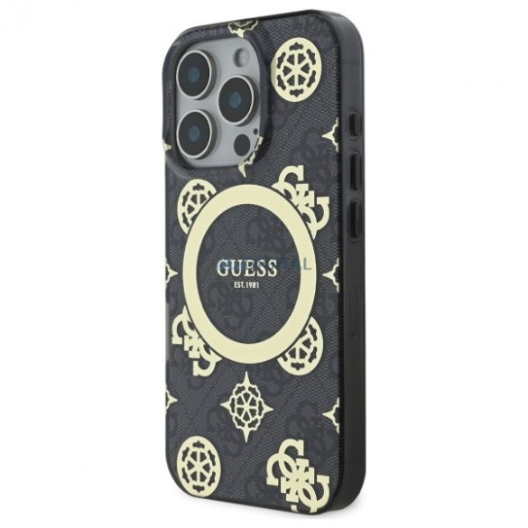 Guess GUHMP16XH4PYEEK IML Peony On 4G Background Carcasă tare compatibilă MagSafe pentru iPhone 16 Pro Max - negru