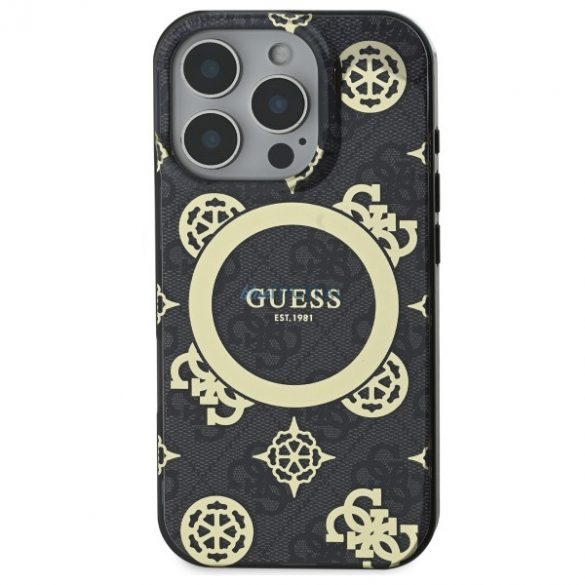 Guess GUHMP16XH4PYEEK IML Peony On 4G Background Carcasă tare compatibilă MagSafe pentru iPhone 16 Pro Max - negru