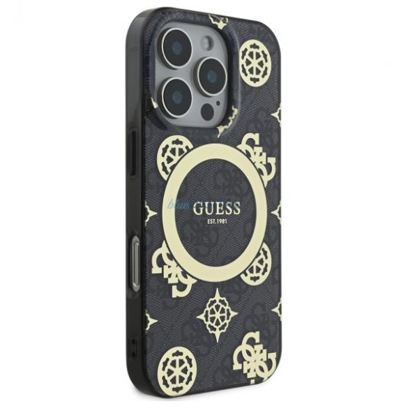 Guess GUHMP16XH4PYEEK IML Peony On 4G Background Carcasă tare compatibilă MagSafe pentru iPhone 16 Pro Max - negru