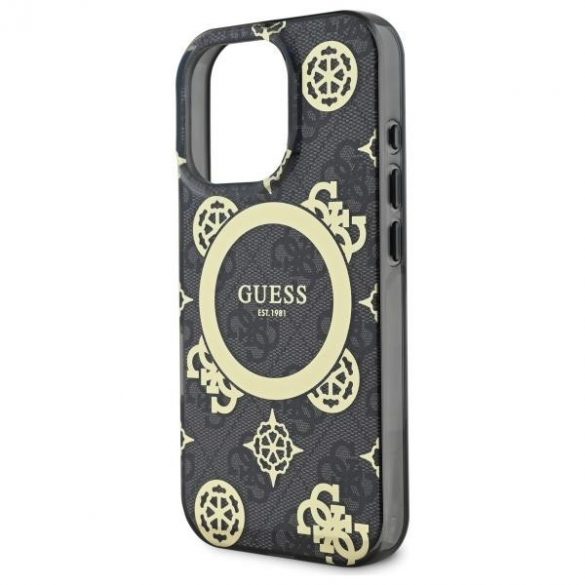 Guess GUHMP16XH4PYEEK IML Peony On 4G Background Carcasă tare compatibilă MagSafe pentru iPhone 16 Pro Max - negru