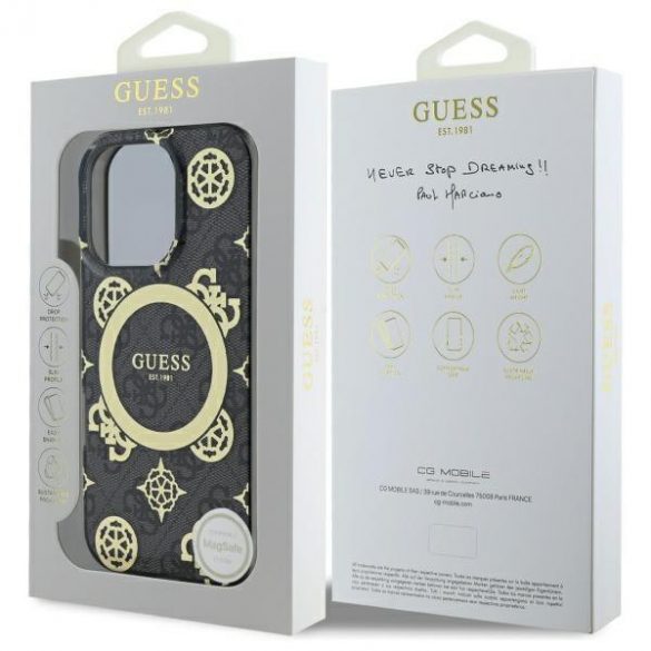 Guess GUHMP16XH4PYEEK IML Peony On 4G Background Carcasă tare compatibilă MagSafe pentru iPhone 16 Pro Max - negru