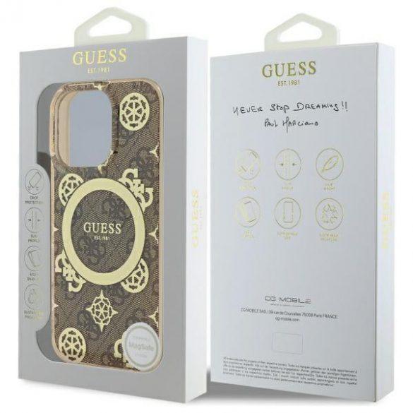 Guess GUHMP16XH4PYEEW IML Peony On 4G Background Carcasă tare compatibilă MagSafe pentru iPhone 16 Pro Max - maro