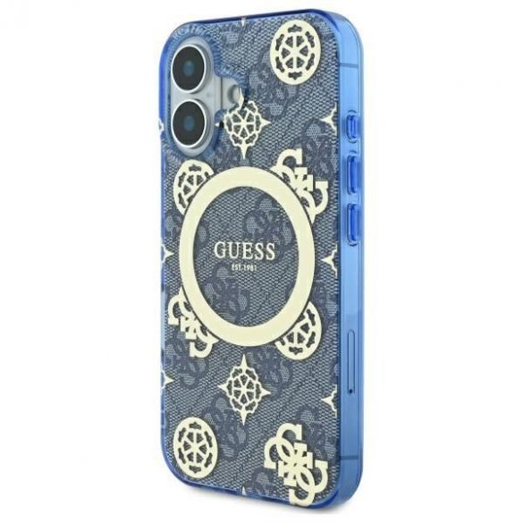 Guess GUHMP16SH4PYEEB IML Peony On 4G Background Carcasă tare MagSafe pentru iPhone 16 - albastru