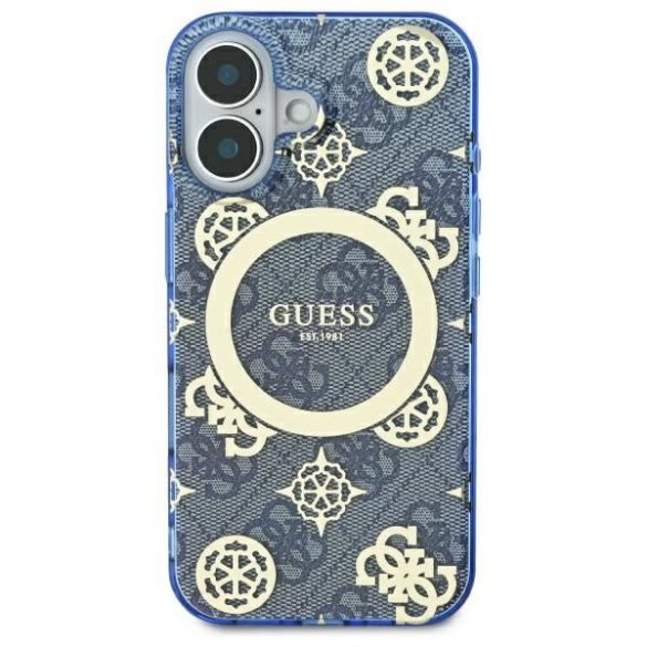 Guess GUHMP16SH4PYEEB IML Peony On 4G Background Carcasă tare MagSafe pentru iPhone 16 - albastru