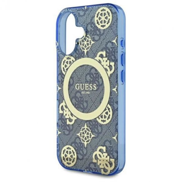 Guess GUHMP16SH4PYEEB IML Peony On 4G Background Carcasă tare MagSafe pentru iPhone 16 - albastru