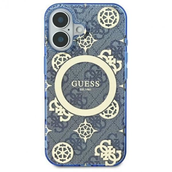 Guess GUHMP16LH4PYEEB IML Peony On 4G Background Carcasă tare MagSafe pentru iPhone 16 Pro - Albastru