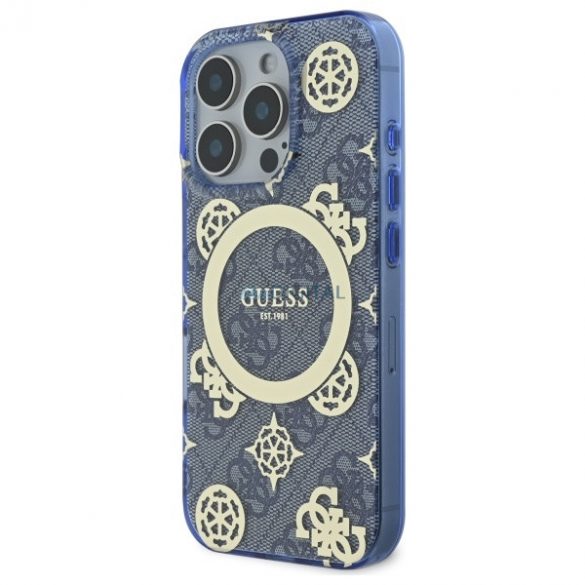 Guess GUHMP16XH4PYEEB IML Peony On 4G Background Carcasă tare compatibilă MagSafe pentru iPhone 16 Pro Max - Albastru