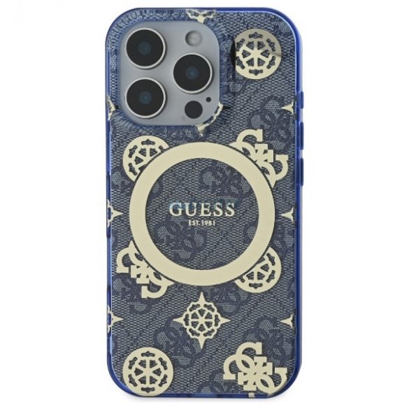 Guess GUHMP16XH4PYEEB IML Peony On 4G Background Carcasă tare compatibilă MagSafe pentru iPhone 16 Pro Max - Albastru