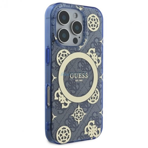 Guess GUHMP16XH4PYEEB IML Peony On 4G Background Carcasă tare compatibilă MagSafe pentru iPhone 16 Pro Max - Albastru