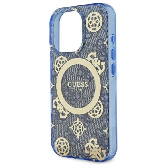 Guess GUHMP16XH4PYEEB IML Peony On 4G Background Carcasă tare compatibilă MagSafe pentru iPhone 16 Pro Max - Albastru