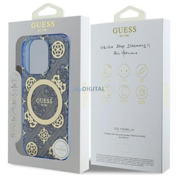 Guess GUHMP16XH4PYEEB IML Peony On 4G Background Carcasă tare compatibilă MagSafe pentru iPhone 16 Pro Max - Albastru