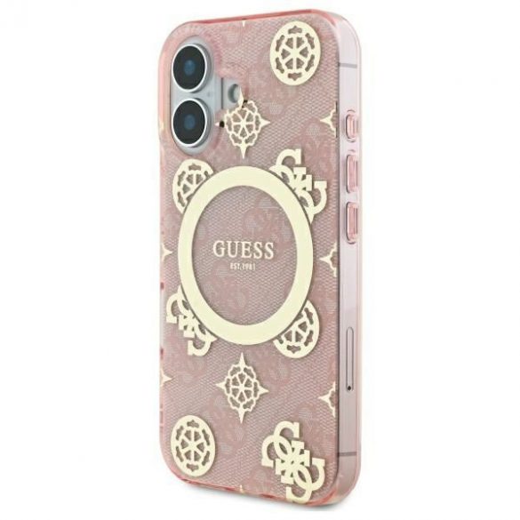 Guess GUHMP16SH4PYEEP IML Peony On 4G Background Carcasă tare MagSafe pentru iPhone 16 - roz