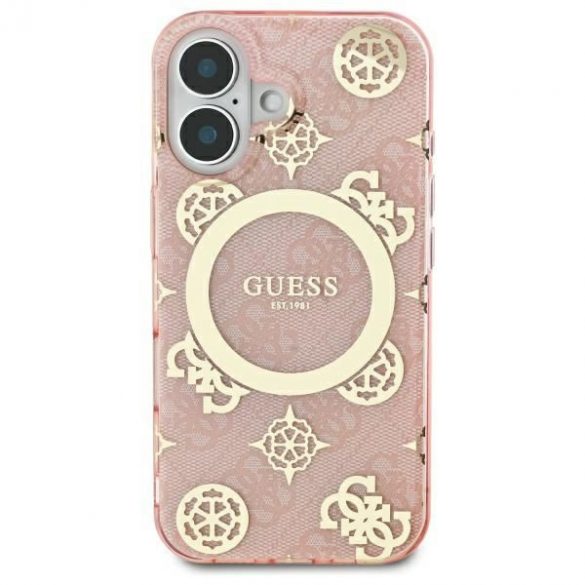 Guess GUHMP16SH4PYEEP IML Peony On 4G Background Carcasă tare MagSafe pentru iPhone 16 - roz