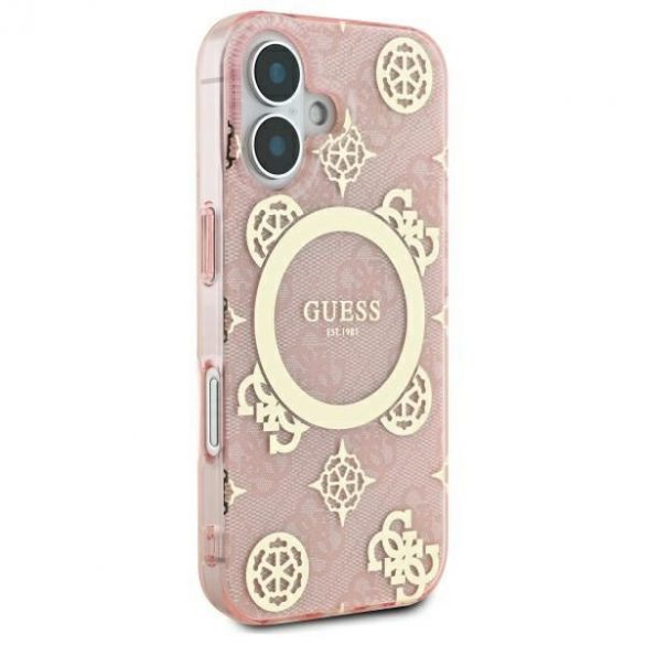 Guess GUHMP16SH4PYEEP IML Peony On 4G Background Carcasă tare MagSafe pentru iPhone 16 - roz