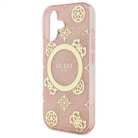 Guess GUHMP16SH4PYEEP IML Peony On 4G Background Carcasă tare MagSafe pentru iPhone 16 - roz