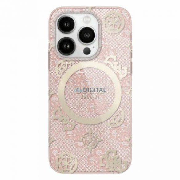 Guess GUHMP16XH4PYEEP IML Peony On 4G Background Carcasă tare compatibilă MagSafe pentru iPhone 16 Pro Max - roz