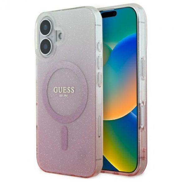 Guess GUHMP16MHGRCELP IML Glitter Gradient MagSafe carcasă tare pentru iPhone 16 Plus - roz