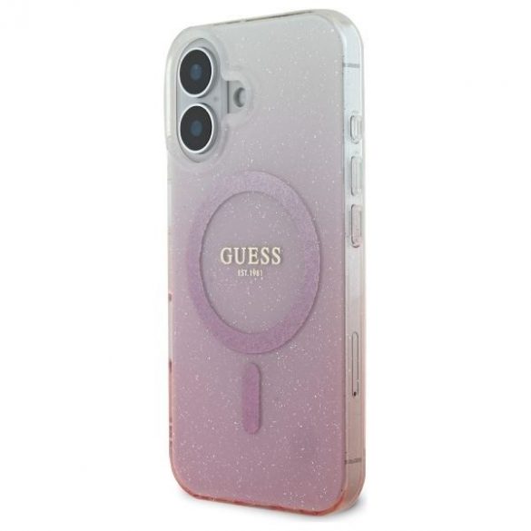 Guess GUHMP16MHGRCELP IML Glitter Gradient MagSafe carcasă tare pentru iPhone 16 Plus - roz