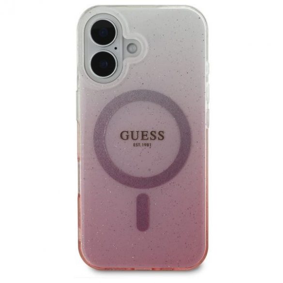 Guess GUHMP16MHGRCELP IML Glitter Gradient MagSafe carcasă tare pentru iPhone 16 Plus - roz