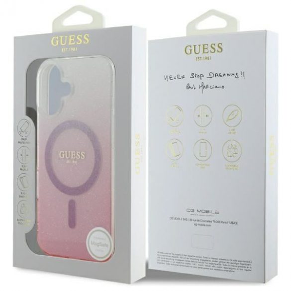 Guess GUHMP16MHGRCELP IML Glitter Gradient MagSafe carcasă tare pentru iPhone 16 Plus - roz